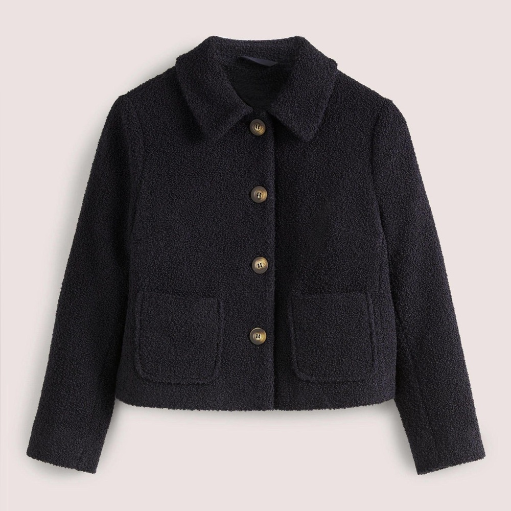Boden Textured Cropped Wool Jacket in Navy